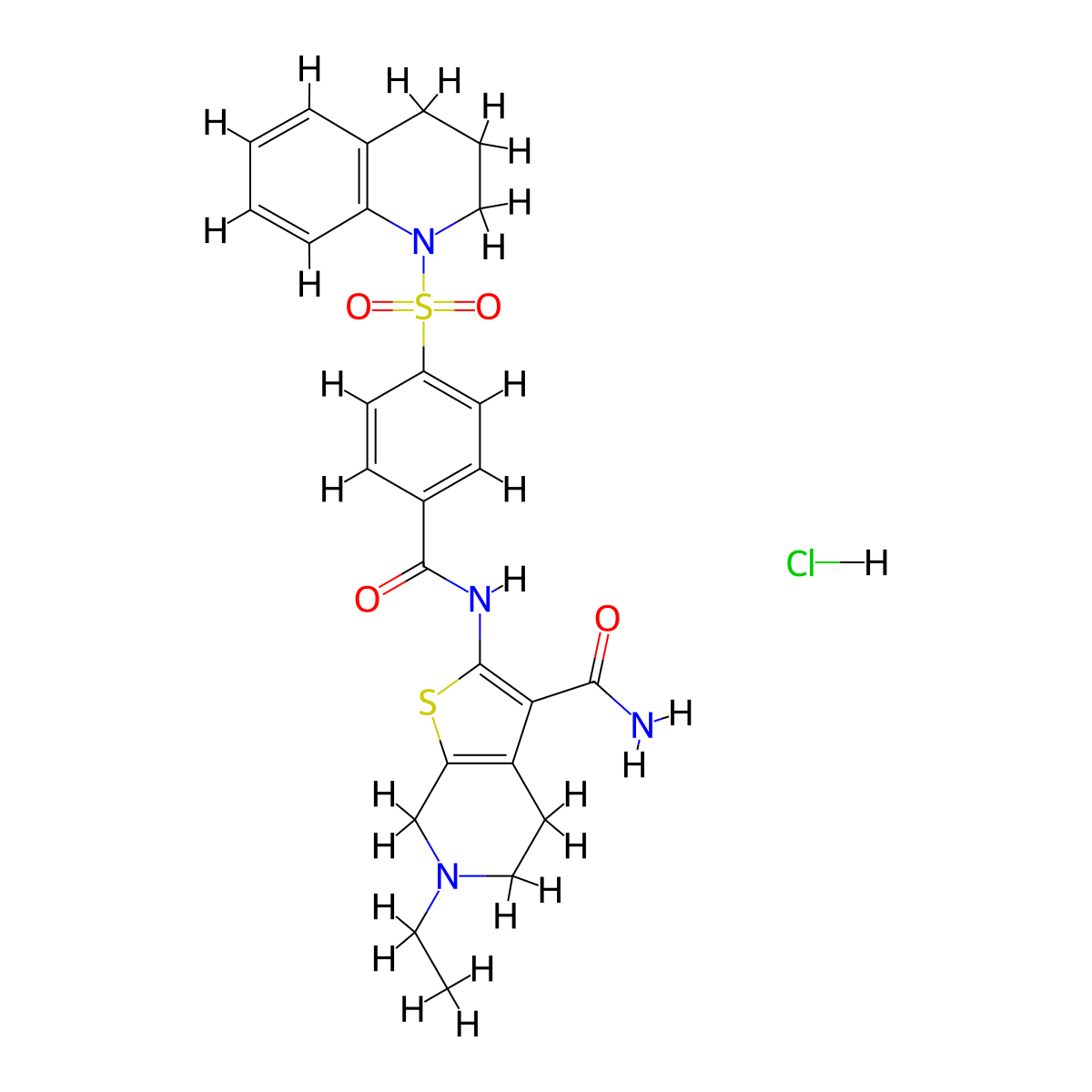 2-(4-((3,4-dihydroquinolin-1(2H)-yl)sulfonyl)benzamido)-6-ethyl-4,5,6,7-tetrahydrothieno[2,3-c]pyridine-3-carboxamide hydrochloride molecular structure, CAS 1215327-23-3
