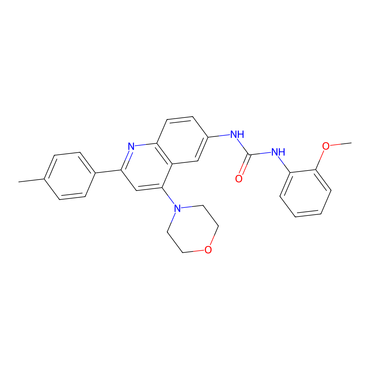 1-(2-Methoxyphenyl)-3-(4-morpholino-2-(p-tolyl)quinolin-6-yl)urea molecular structure, CAS 1215327-40-4