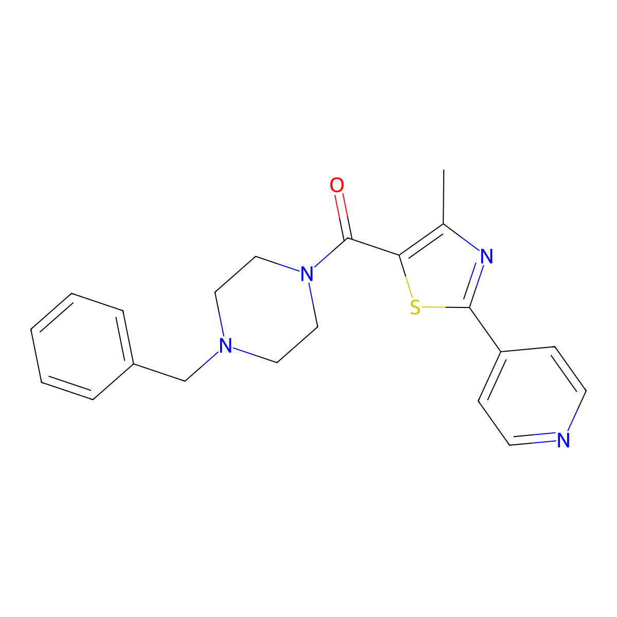 (4-Benzylpiperazin-1-yl)[4-methyl-2-(pyridin-4-yl)-1,3-thiazol-5-yl]methanone molecular structure, CAS 1215327-75-5
