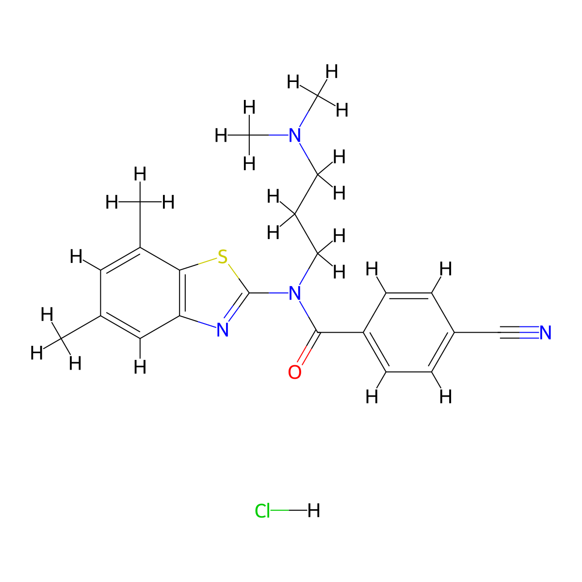 4-cyano-N-(3-(dimethylamino)propyl)-N-(5,7-dimethylbenzo[d]thiazol-2-yl)benzamide hydrochloride molecular structure, CAS 1215328-00-9