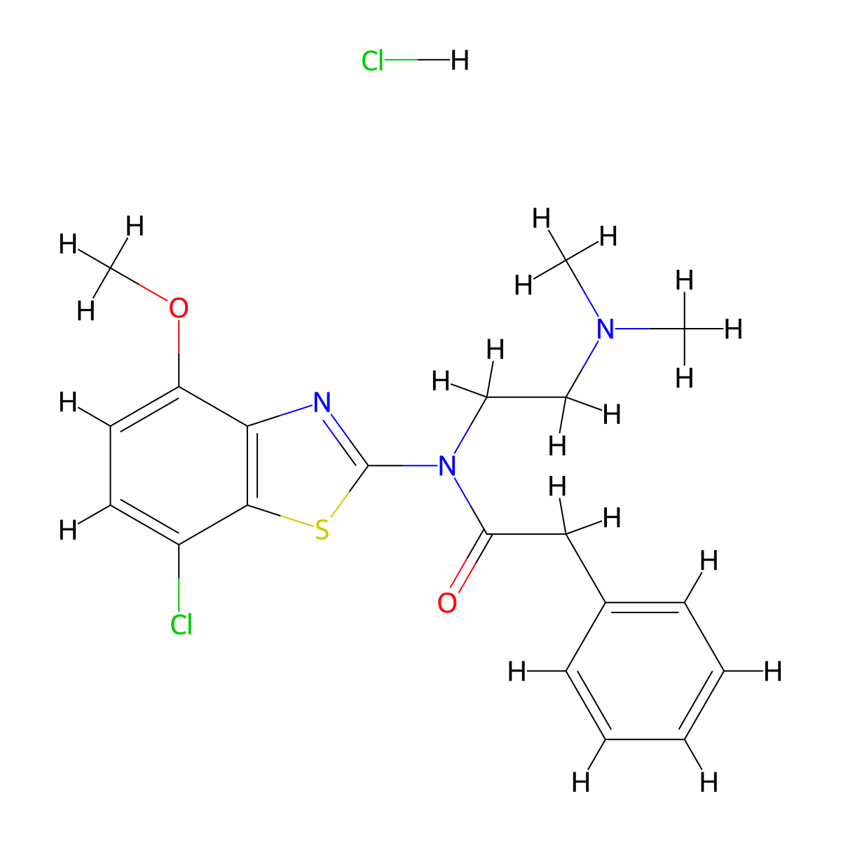 N-(7-chloro-4-methoxybenzo[d]thiazol-2-yl)-N-(2-(dimethylamino)ethyl)-2-phenylacetamide hydrochloride molecular structure, CAS 1215329-20-6