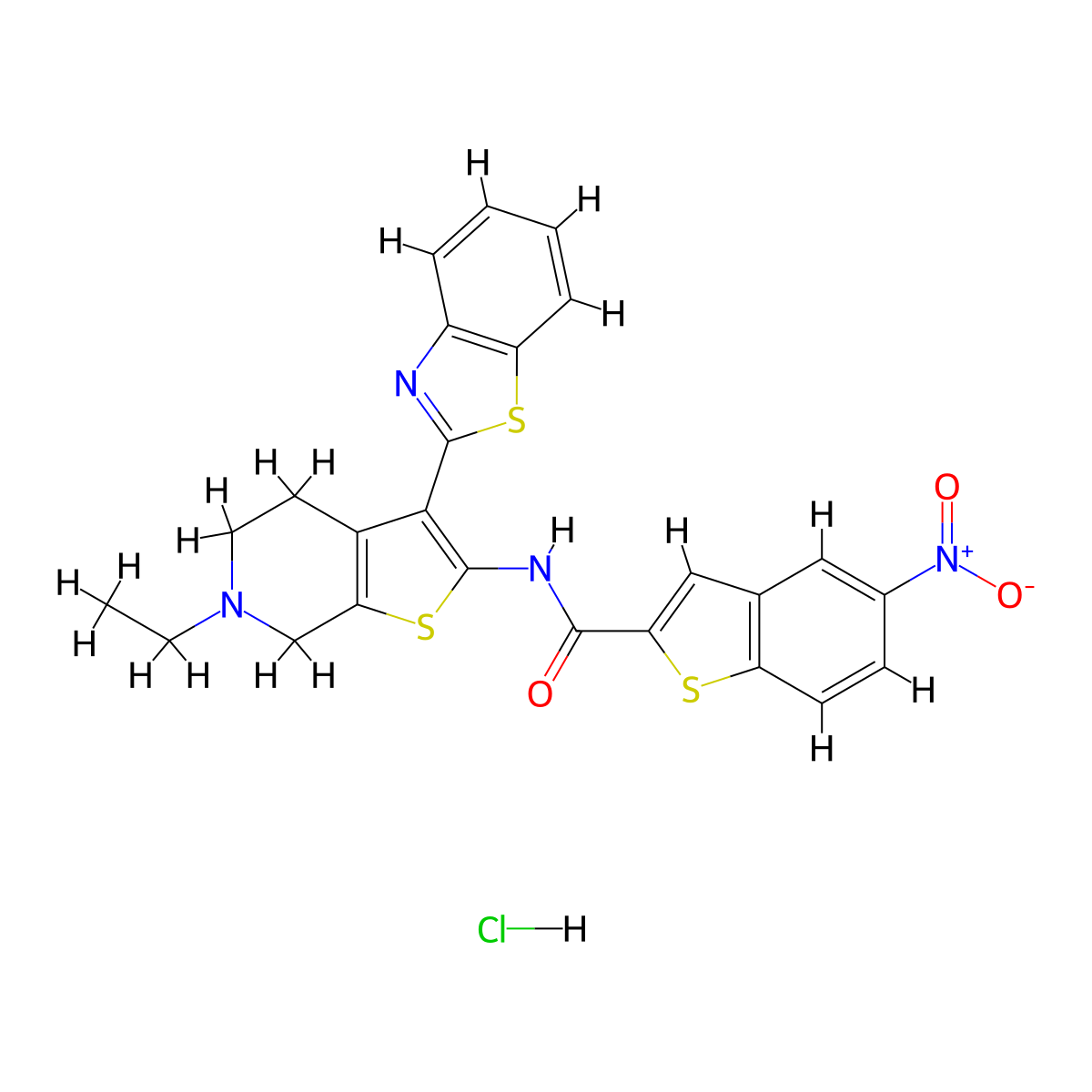 N-(3-(benzo[d]thiazol-2-yl)-6-ethyl-4,5,6,7-tetrahydrothieno[2,3-c]pyridin-2-yl)-5-nitrobenzo[b]thiophene-2-carboxamide hydrochloride molecular structure, CAS 1215330-66-7
