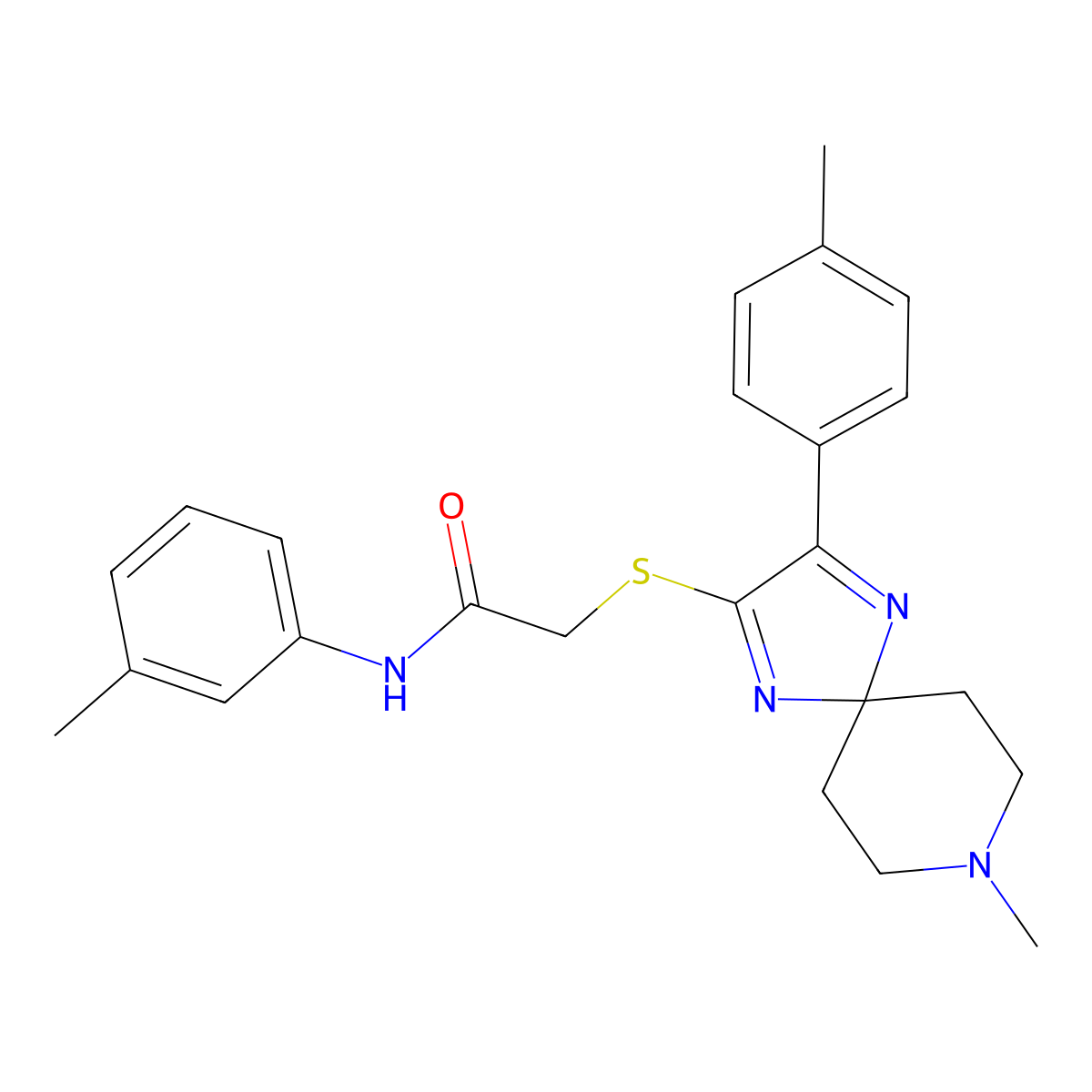 2-((8-methyl-3-(p-tolyl)-1,4,8-triazaspiro[4.5]deca-1,3-dien-2-yl)thio)-N-(m-tolyl)acetamide molecular structure, CAS 1215331-01-3