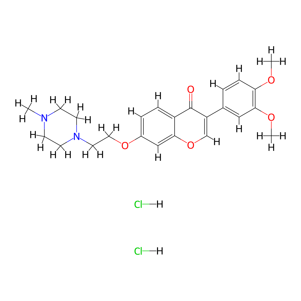 3-(3,4-dimethoxyphenyl)-7-(2-(4-methylpiperazin-1-yl)ethoxy)-4H-chromen-4-one dihydrochloride molecular structure, CAS 1215332-34-5