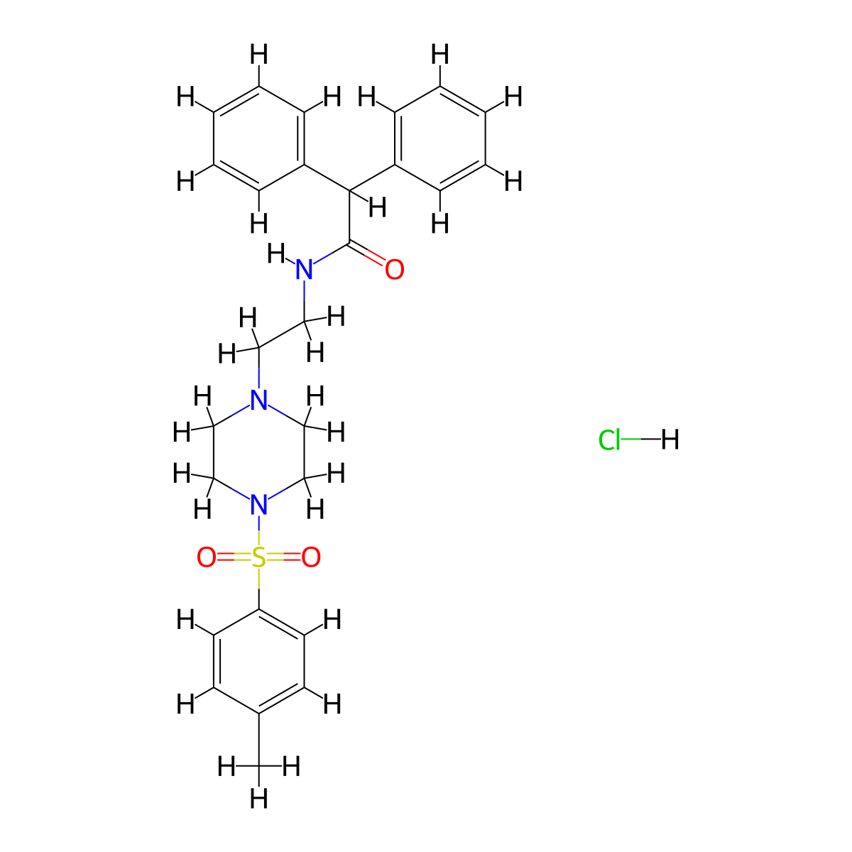 2,2-diphenyl-N-(2-(4-tosylpiperazin-1-yl)ethyl)acetamide hydrochloride molecular structure, CAS 1215333-29-1