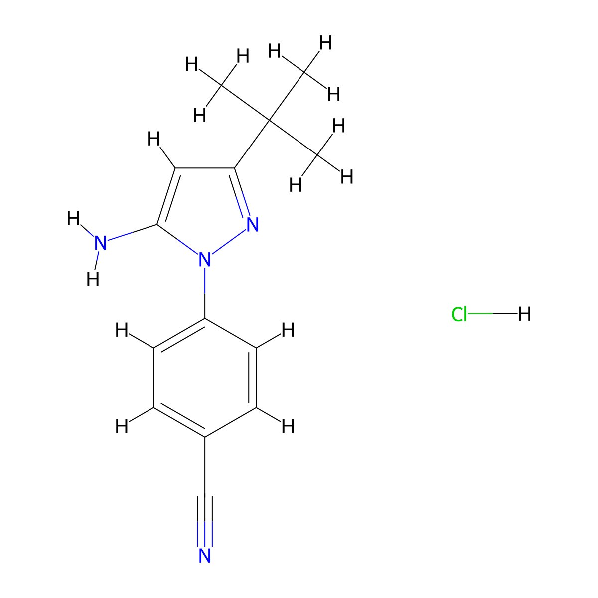 4-(5-amino-3-tert-butyl-1H-pyrazol-1-yl)benzonitrile hydrochloride molecular structure, CAS 1215333-30-4