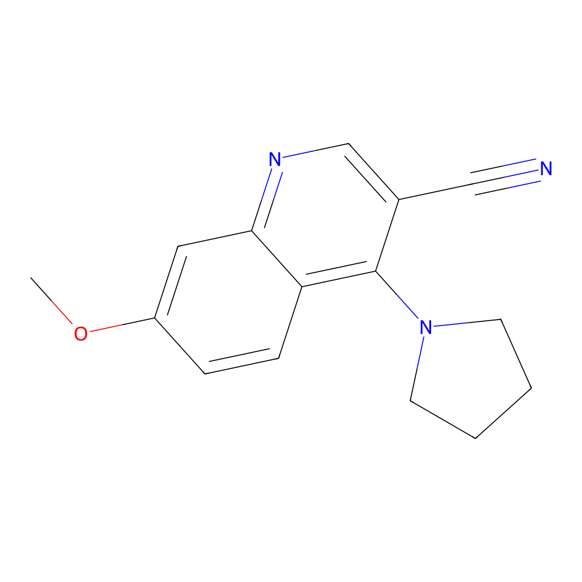 7-Methoxy-4-pyrrolidin-1-ylquinoline-3-carbonitrile molecular structure, CAS 1215340-76-3