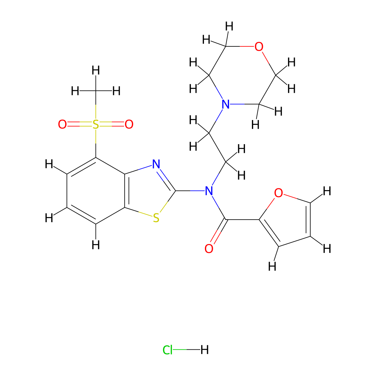 N-(4-(methylsulfonyl)benzo[d]thiazol-2-yl)-N-(2-morpholinoethyl)furan-2-carboxamide hydrochloride molecular structure, CAS 1215343-98-8