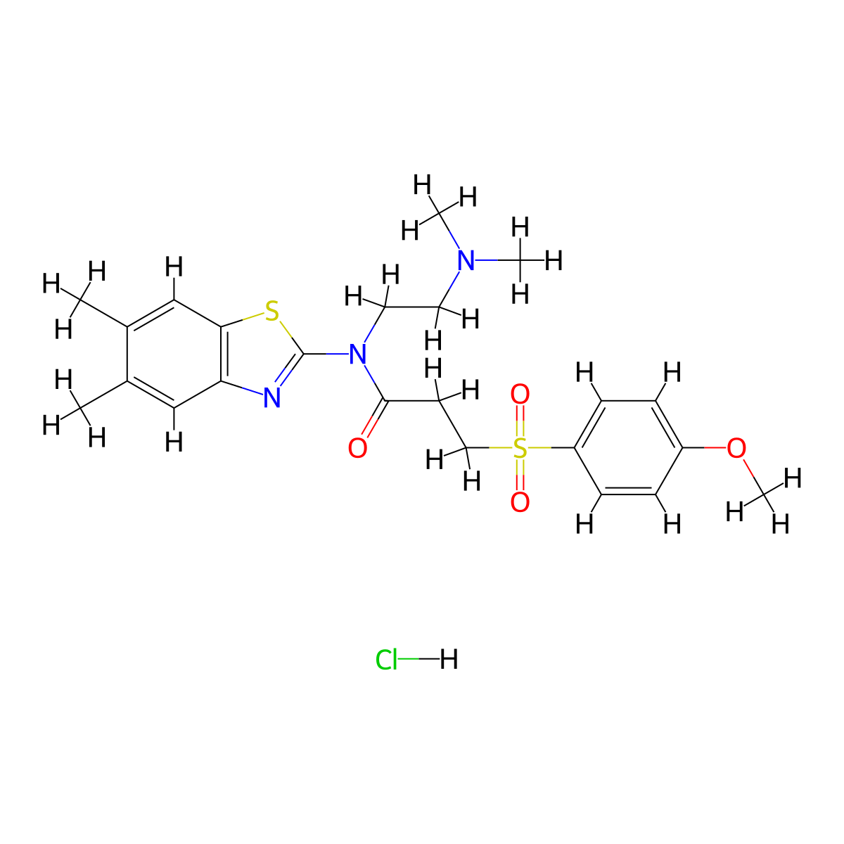 N-(2-(dimethylamino)ethyl)-N-(5,6-dimethylbenzo[d]thiazol-2-yl)-3-((4-methoxyphenyl)sulfonyl)propanamide hydrochloride molecular structure, CAS 1215349-49-7