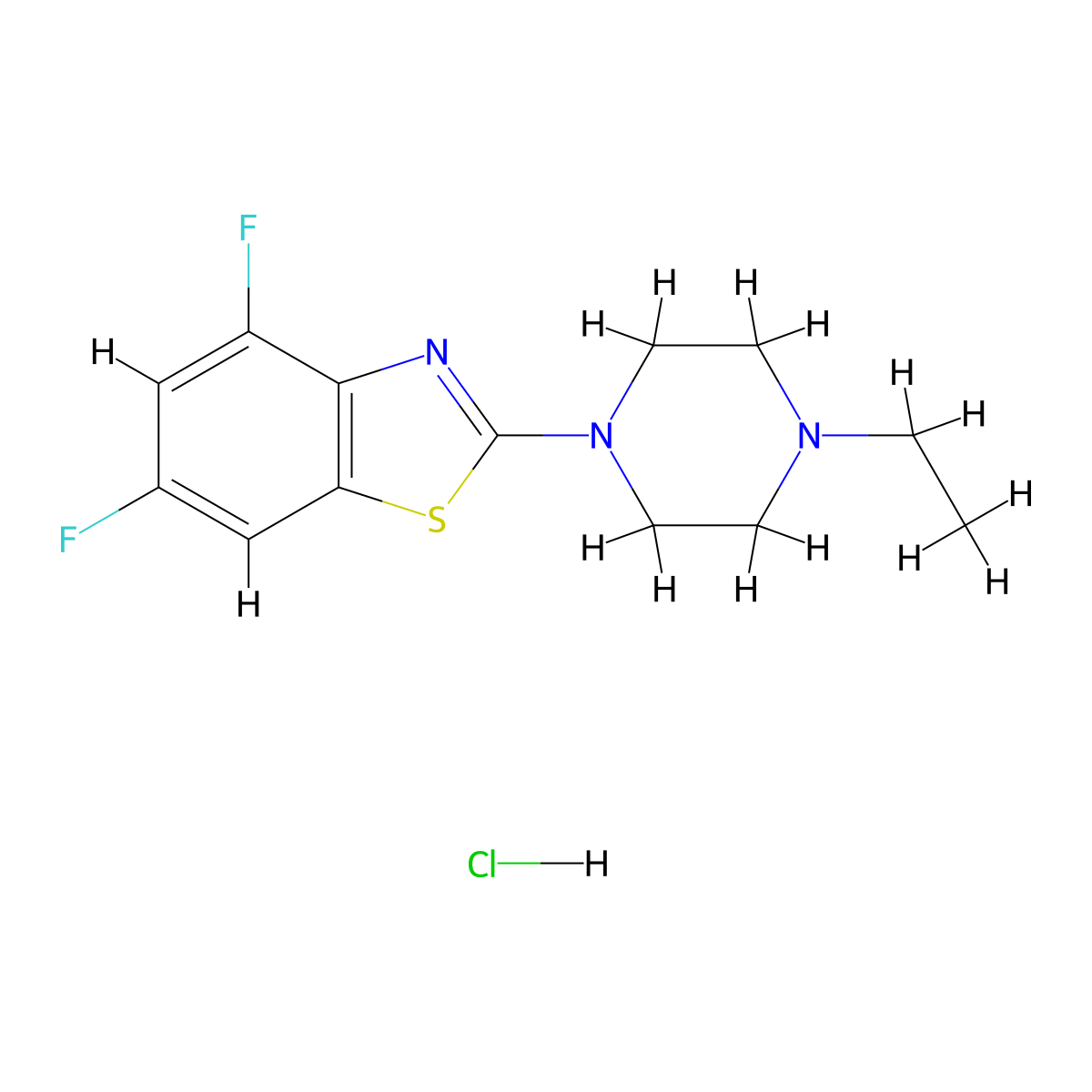 2-(4-Ethylpiperazin-1-yl)-4,6-difluorobenzo[d]thiazole hydrochloride molecular structure, CAS 1215350-29-0