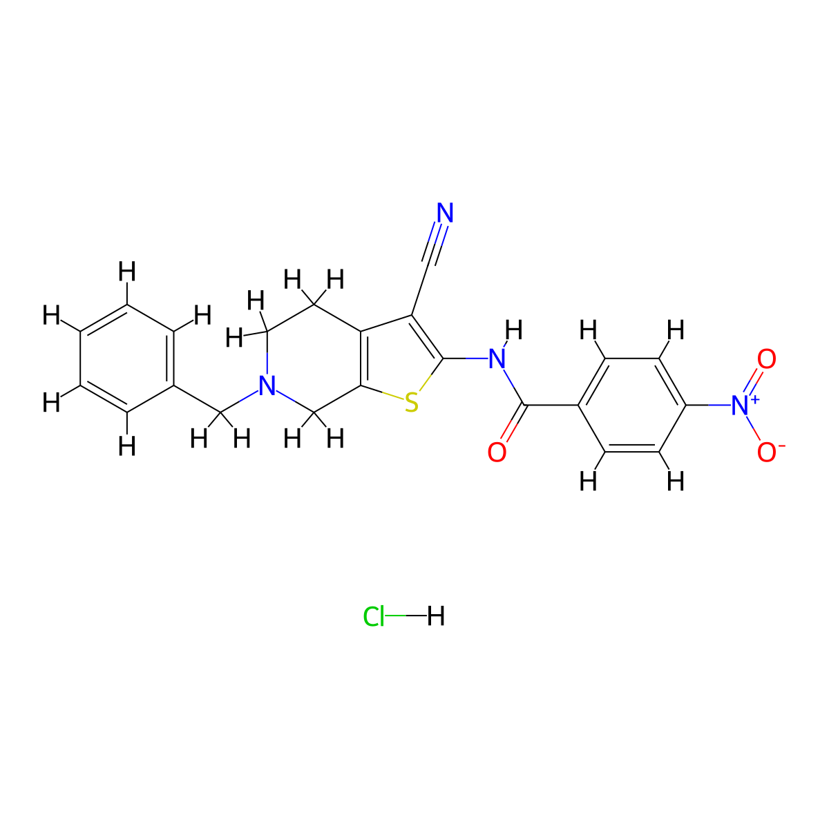 N-(6-benzyl-3-cyano-4,5,6,7-tetrahydrothieno[2,3-c]pyridin-2-yl)-4-nitrobenzamide hydrochloride molecular structure, CAS 1215351-73-7