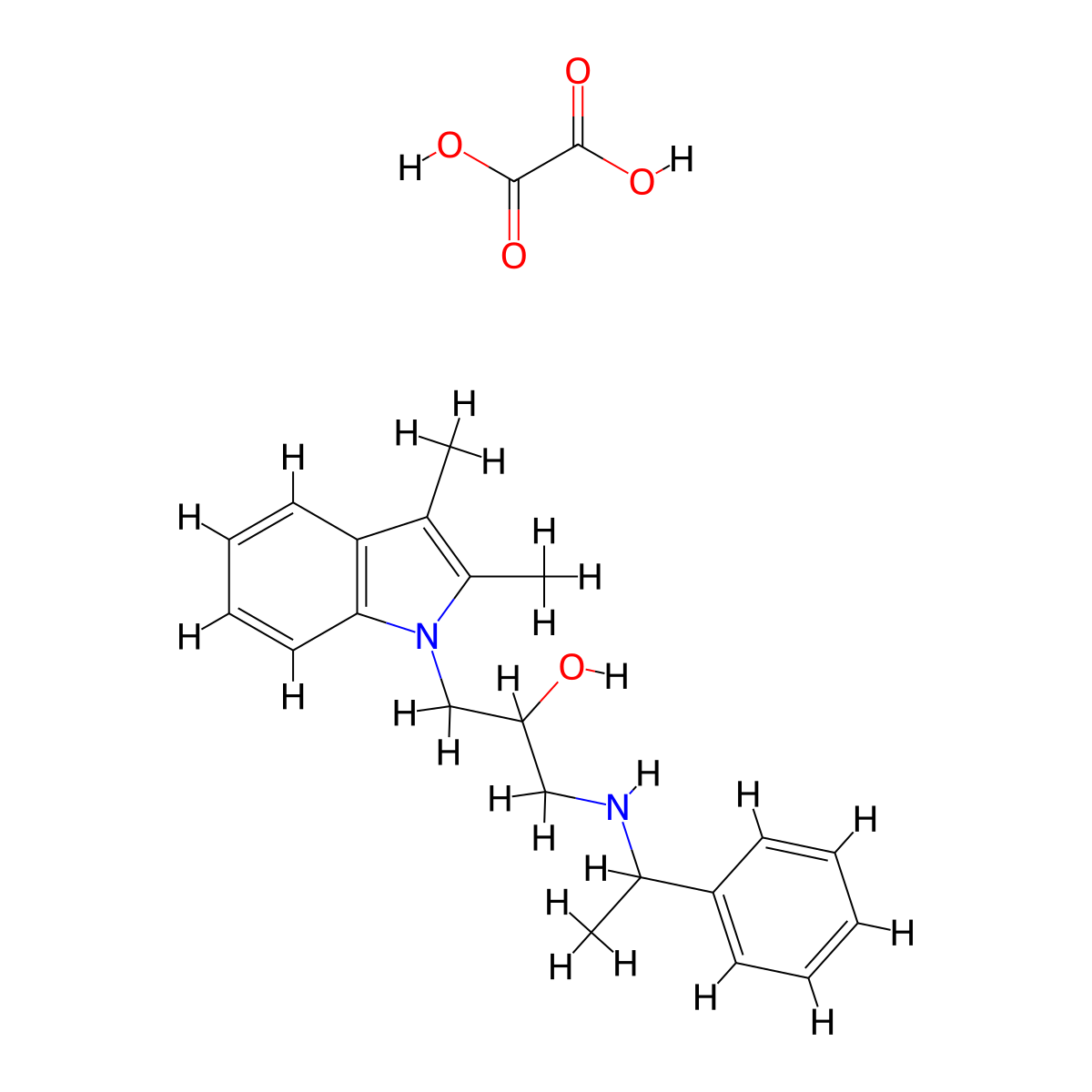 1-(2,3-dimethyl-1H-indol-1-yl)-3-((1-phenylethyl)amino)propan-2-ol oxalate molecular structure, CAS 1215353-55-1