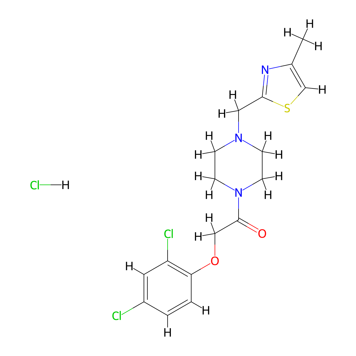 2-(2,4-Dichlorophenoxy)-1-(4-((4-methylthiazol-2-yl)methyl)piperazin-1-yl)ethanone hydrochloride molecular structure, CAS 1215355-52-4