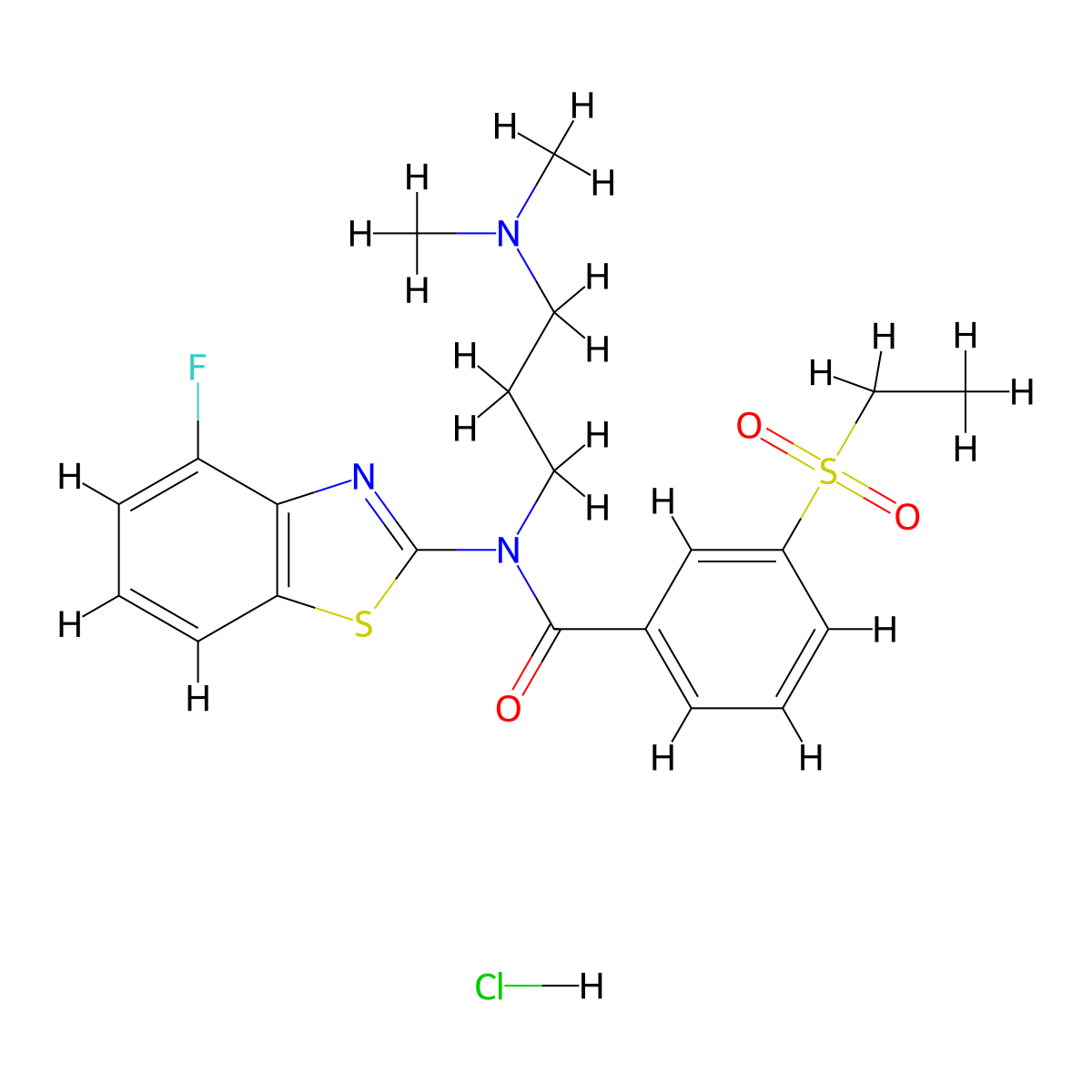 N-(3-(dimethylamino)propyl)-3-(ethylsulfonyl)-N-(4-fluorobenzo[d]thiazol-2-yl)benzamide hydrochloride molecular structure, CAS 1215357-33-7