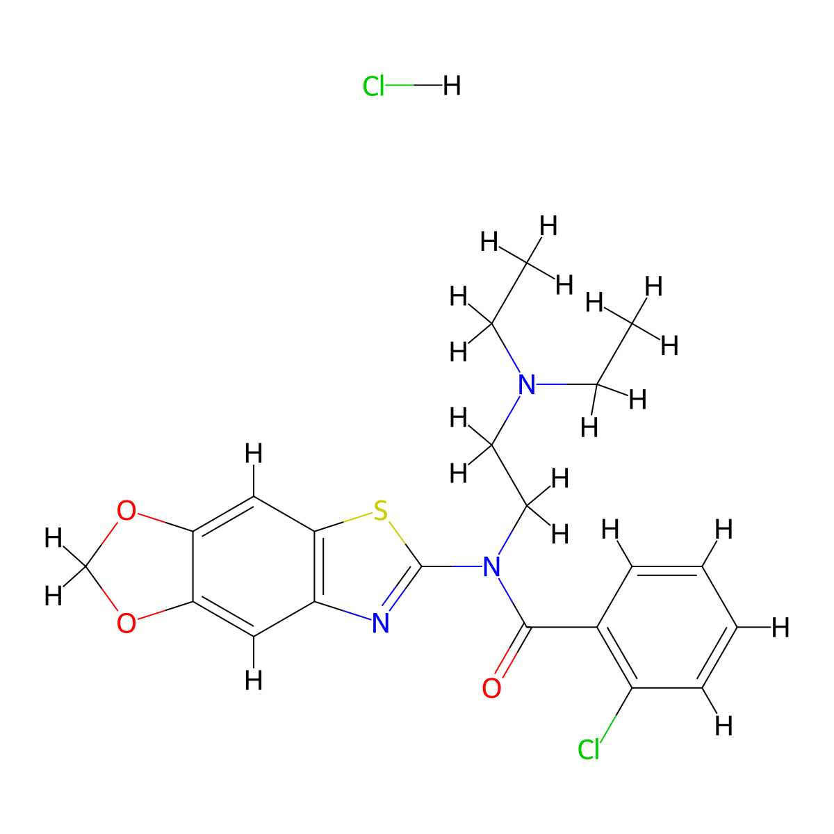 2-chloro-N-[2-(diethylamino)ethyl]-N-{4,6-dioxa-10-thia-12-azatricyclo[7.3.0.0^{3,7}]dodeca-1(9),2,7,11-tetraen-11-yl}benzamide hydrochloride molecular structure, CAS 1215362-94-9