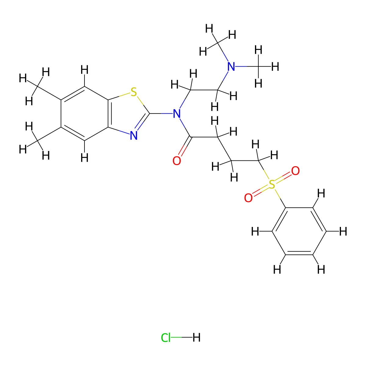 N-(2-(dimethylamino)ethyl)-N-(5,6-dimethylbenzo[d]thiazol-2-yl)-4-(phenylsulfonyl)butanamide hydrochloride molecular structure, CAS 1215364-80-9