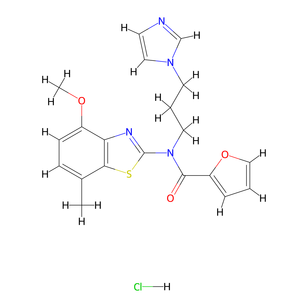 N-(3-(1H-imidazol-1-yl)propyl)-N-(4-methoxy-7-methylbenzo[d]thiazol-2-yl)furan-2-carboxamide hydrochloride molecular structure, CAS 1215368-22-1