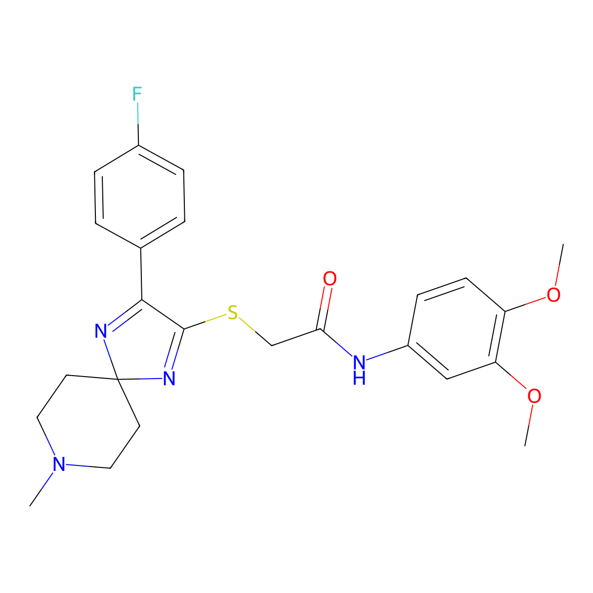 N-(3,4-dimethoxyphenyl)-2-((3-(4-fluorophenyl)-8-methyl-1,4,8-triazaspiro[4.5]deca-1,3-dien-2-yl)thio)acetamide molecular structure, CAS 1215368-49-2