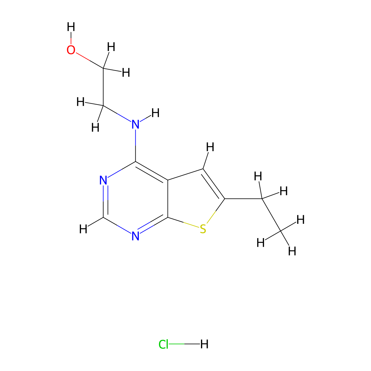 2-((6-Ethylthieno[2,3-d]pyrimidin-4-yl)amino)ethanol hydrochloride molecular structure, CAS 1215370-35-6