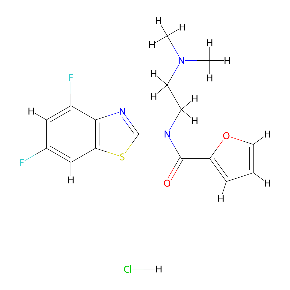 N-(4,6-difluorobenzo[d]thiazol-2-yl)-N-(2-(dimethylamino)ethyl)furan-2-carboxamide hydrochloride molecular structure, CAS 1215372-73-8