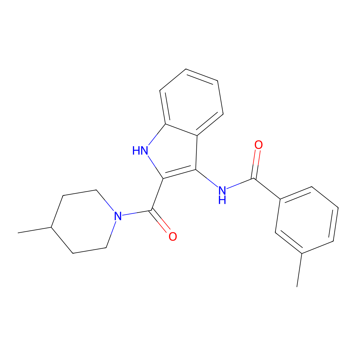 3-methyl-N-[2-(4-methylpiperidine-1-carbonyl)-1H-indol-3-yl]benzamide molecular structure, CAS 1215373-51-5