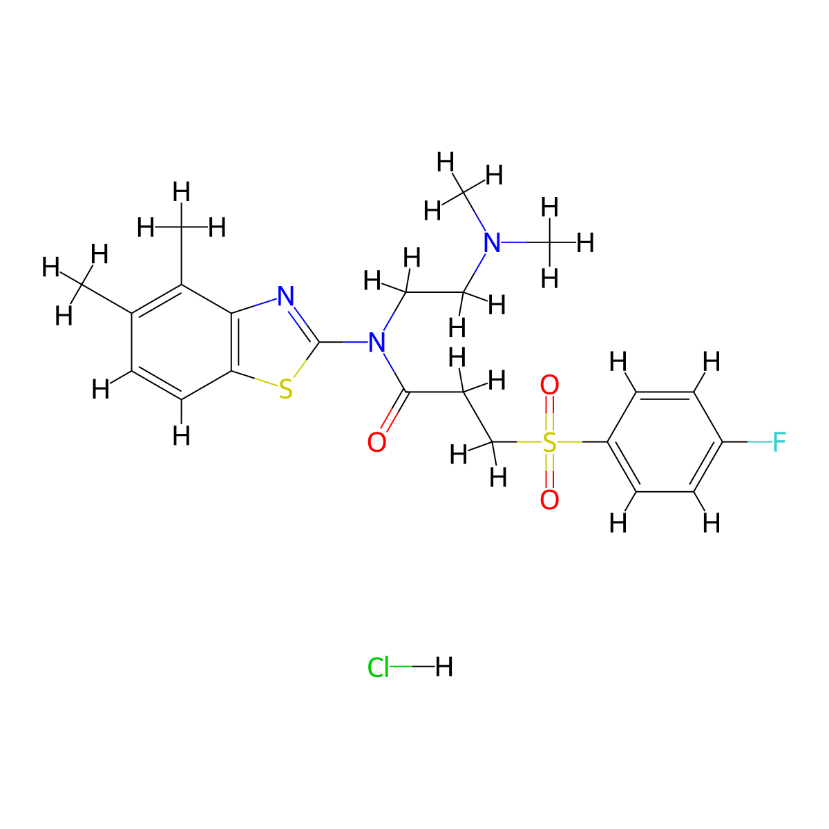 N-(2-(dimethylamino)ethyl)-N-(4,5-dimethylbenzo[d]thiazol-2-yl)-3-((4-fluorophenyl)sulfonyl)propanamide hydrochloride molecular structure, CAS 1215373-92-4