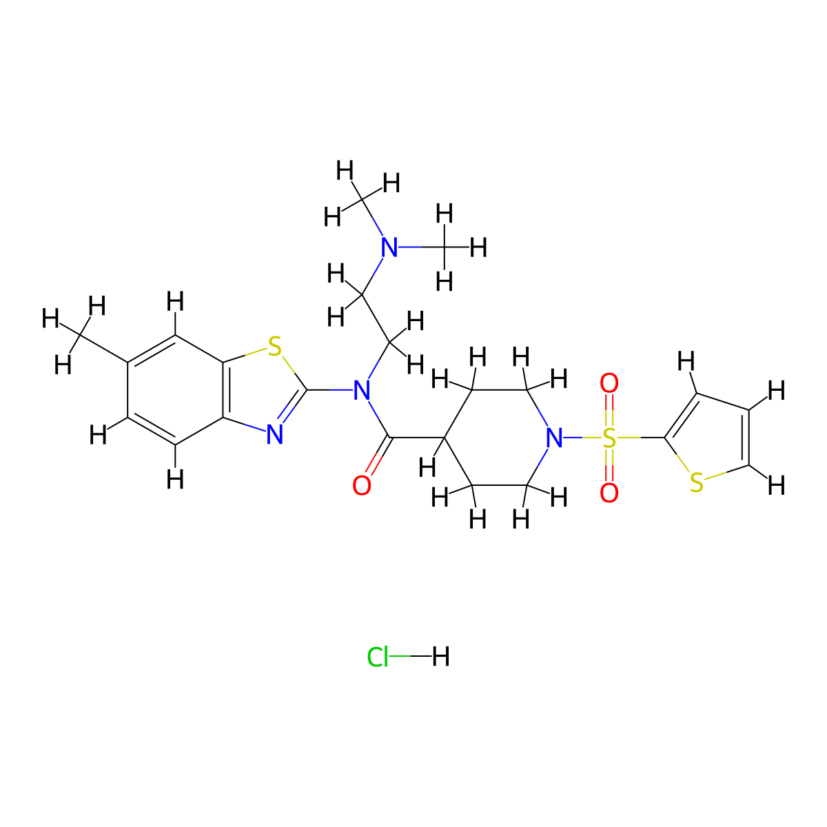 N-(2-(dimethylamino)ethyl)-N-(6-methylbenzo[d]thiazol-2-yl)-1-(thiophen-2-ylsulfonyl)piperidine-4-carboxamide hydrochloride molecular structure, CAS 1215374-01-8