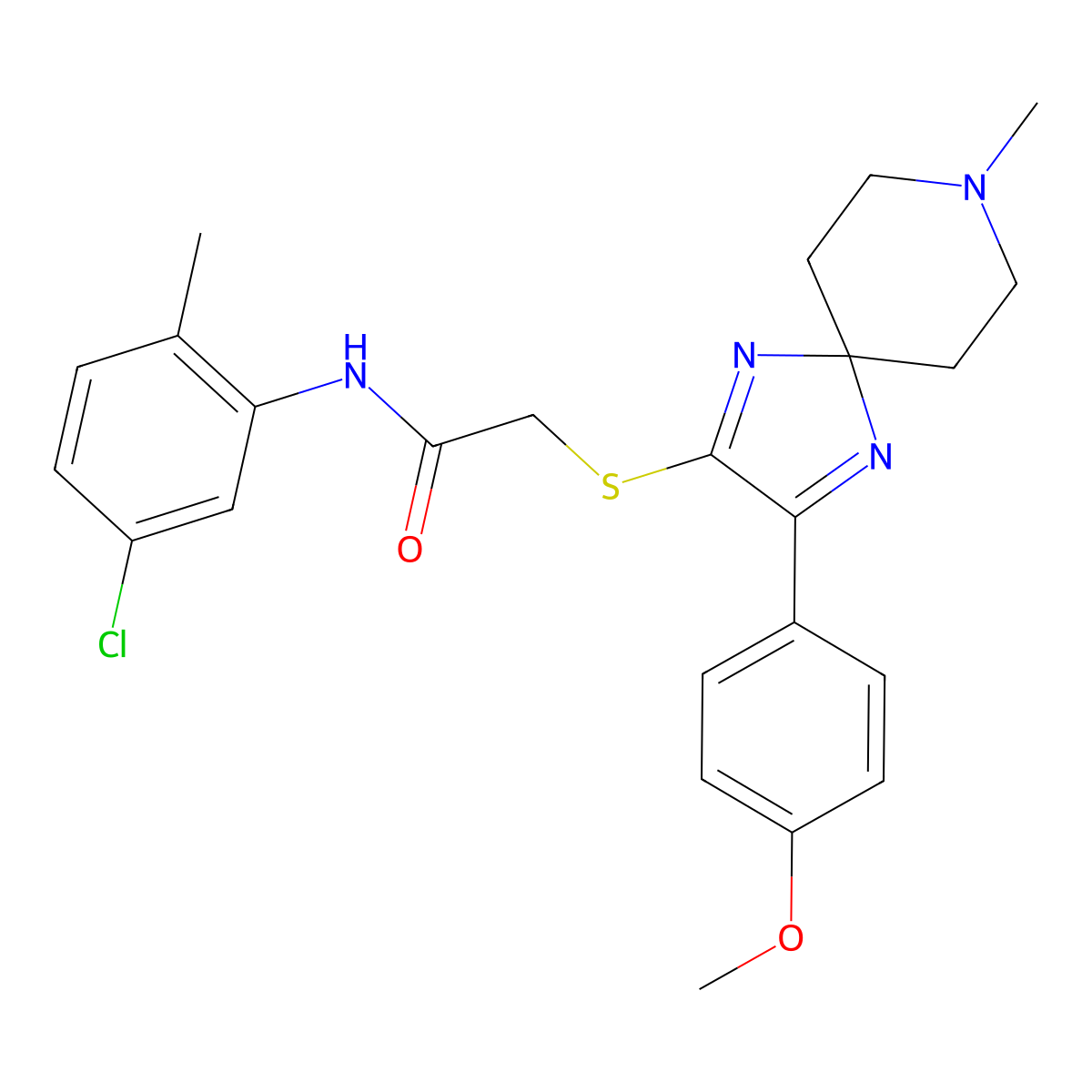 N-(5-Chloro-2-methylphenyl)-2-{[3-(4-methoxyphenyl)-8-methyl-1,4,8-triazaspiro[4.5]deca-1,3-dien-2-YL]sulfanyl}acetamide molecular structure, CAS 1215374-75-6
