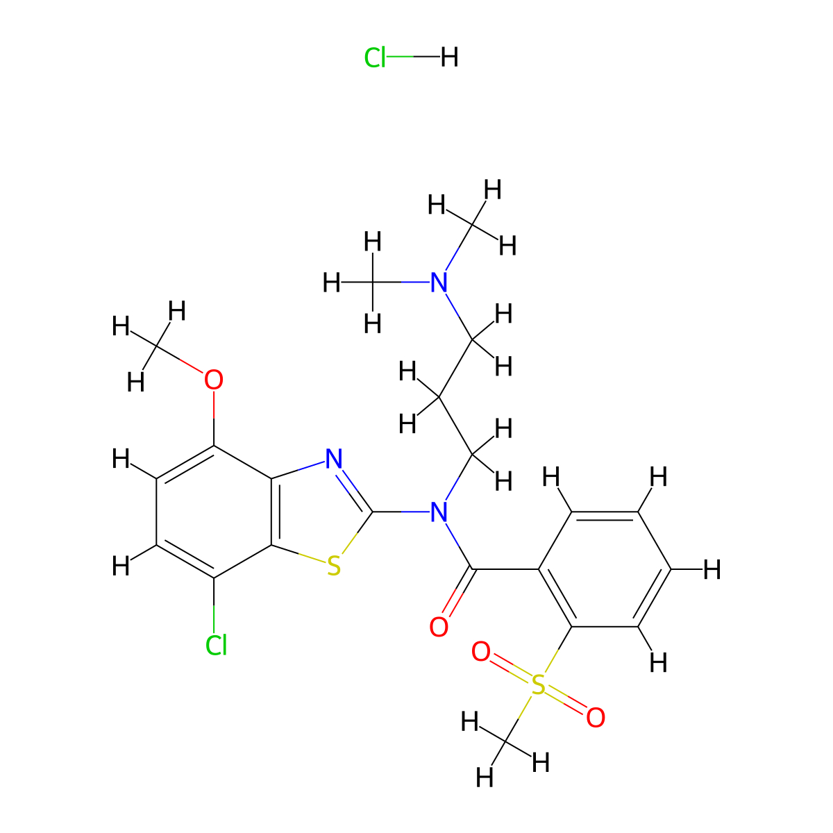 N-(7-chloro-4-methoxybenzo[d]thiazol-2-yl)-N-(3-(dimethylamino)propyl)-2-(methylsulfonyl)benzamide hydrochloride molecular structure, CAS 1215375-83-9