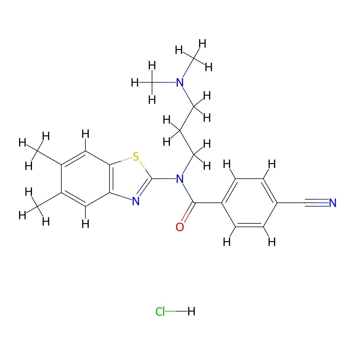 4-Cyano-N-(5,6-dimethyl-1,3-benzothiazol-2-YL)-N-[3-(dimethylamino)propyl]benzamide hydrochloride molecular structure, CAS 1215376-17-2