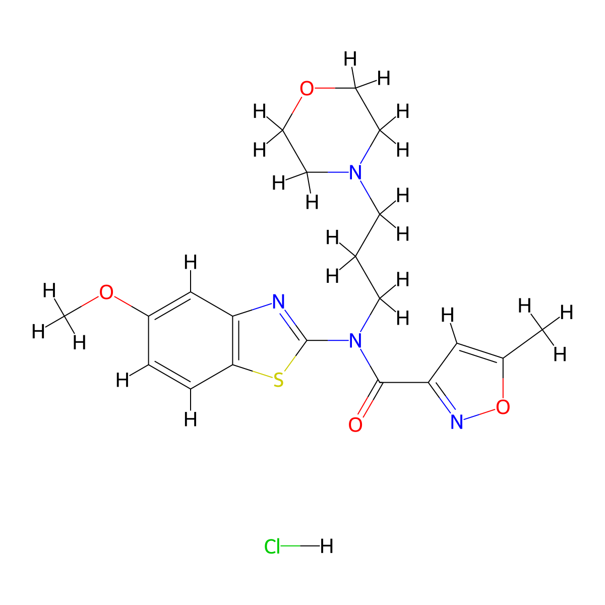 N-(5-methoxybenzo[d]thiazol-2-yl)-5-methyl-N-(3-morpholinopropyl)isoxazole-3-carboxamide hydrochloride molecular structure, CAS 1215378-61-2