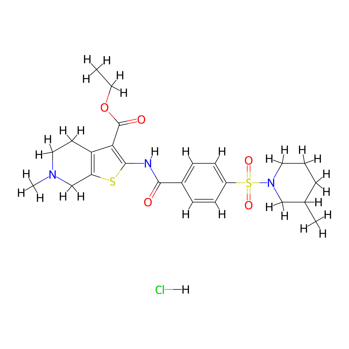 Ethyl 6-methyl-2-(4-((3-methylpiperidin-1-yl)sulfonyl)benzamido)-4,5,6,7-tetrahydrothieno[2,3-c]pyridine-3-carboxylate hydrochloride molecular structure, CAS 1215383-81-5