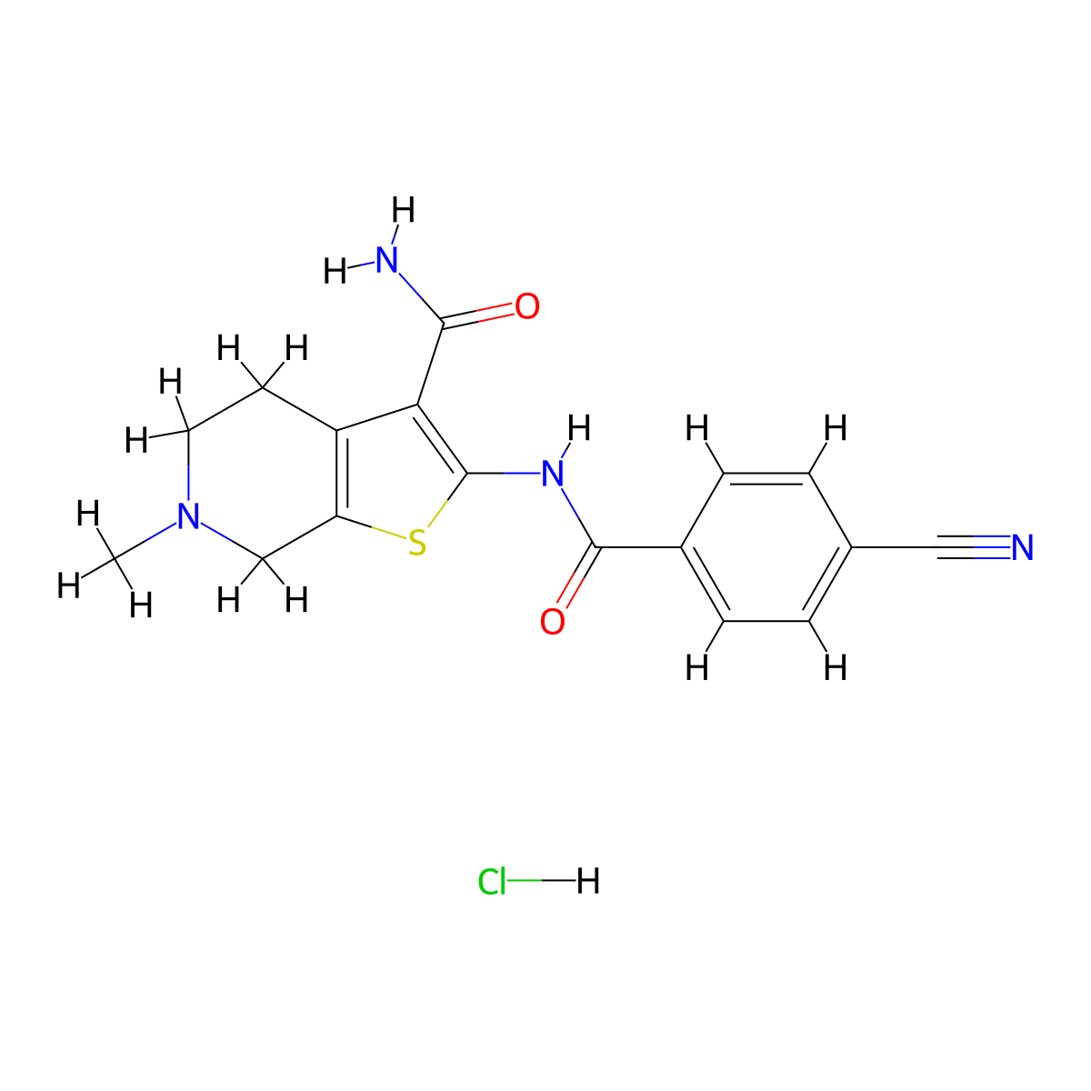 2-(4-Cyanobenzamido)-6-methyl-4,5,6,7-tetrahydrothieno[2,3-c]pyridine-3-carboxamide hydrochloride molecular structure, CAS 1215386-50-7