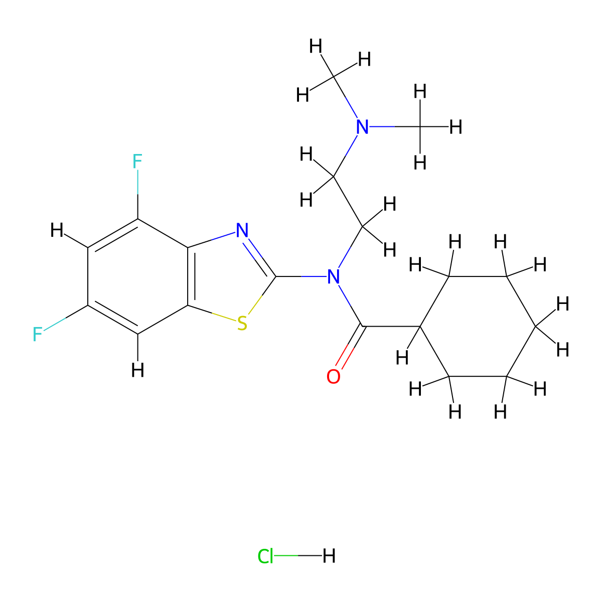 N-(4,6-difluorobenzo[d]thiazol-2-yl)-N-(2-(dimethylamino)ethyl)cyclohexanecarboxamide hydrochloride molecular structure, CAS 1215387-01-1