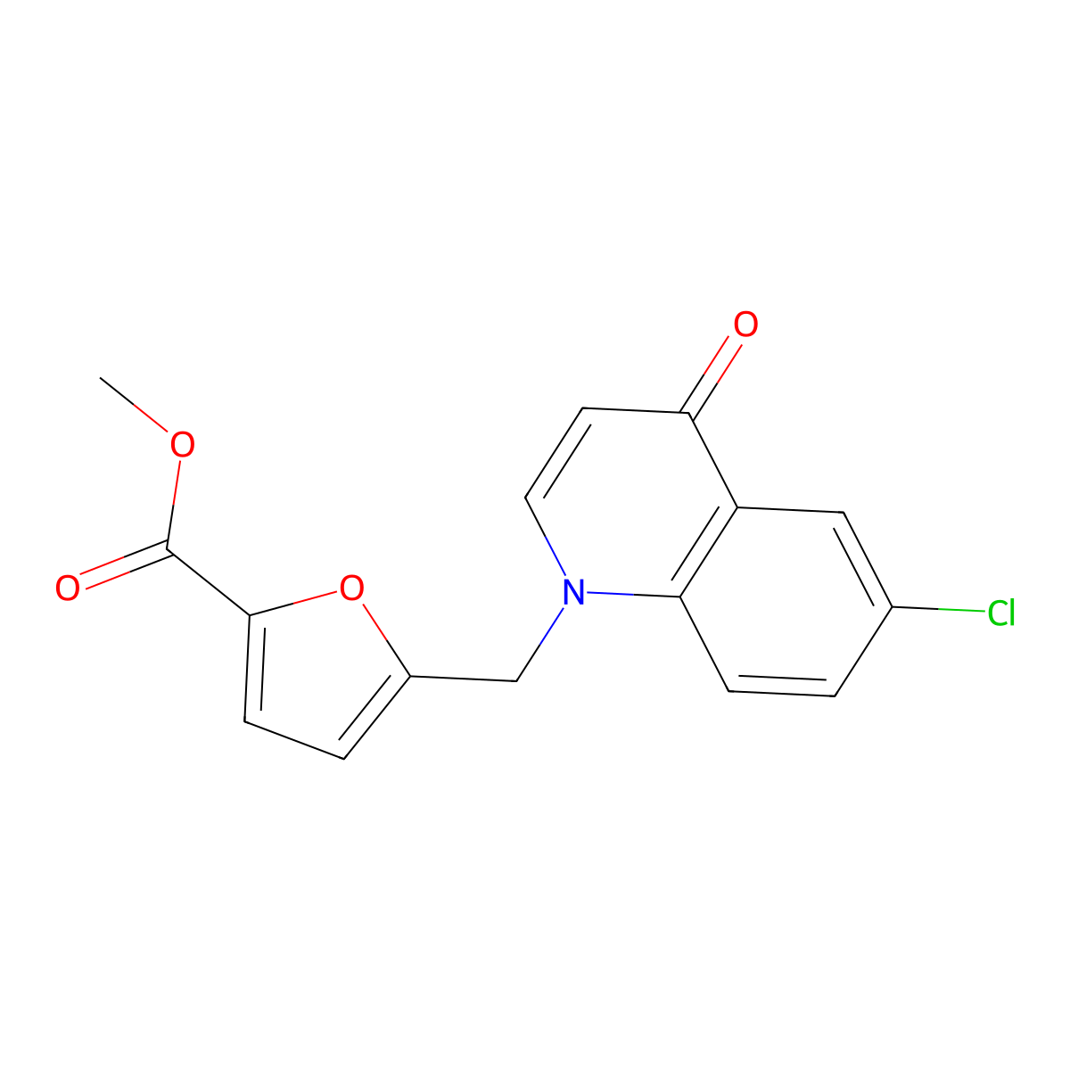 Methyl 5-((6-chloro-4-oxoquinolin-1(4H)-yl)methyl)furan-2-carboxylate molecular structure, CAS 1215388-37-6