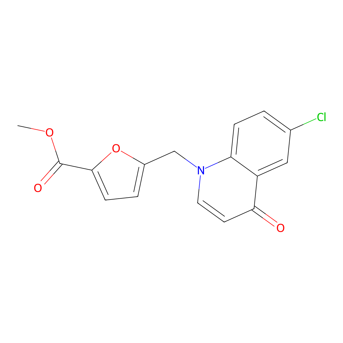 Methyl 5-((6-chloro-4-oxoquinolin-1(4H)-yl)methyl)furan-2-carboxylate molecular structure, CAS 1215388-37-6
