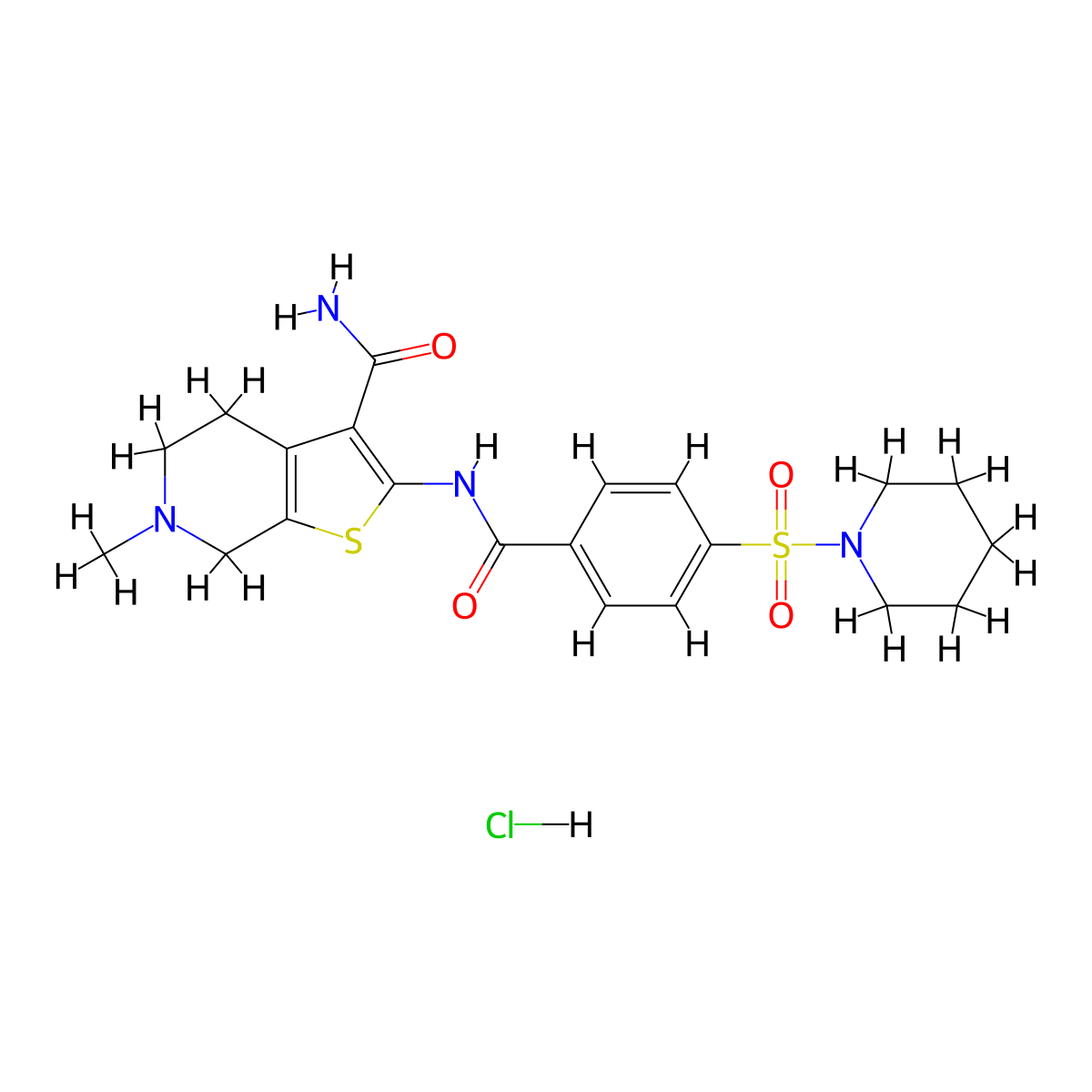 6-Methyl-2-(4-(piperidin-1-ylsulfonyl)benzamido)-4,5,6,7-tetrahydrothieno[2,3-c]pyridine-3-carboxamide hydrochloride molecular structure, CAS 1215389-39-1