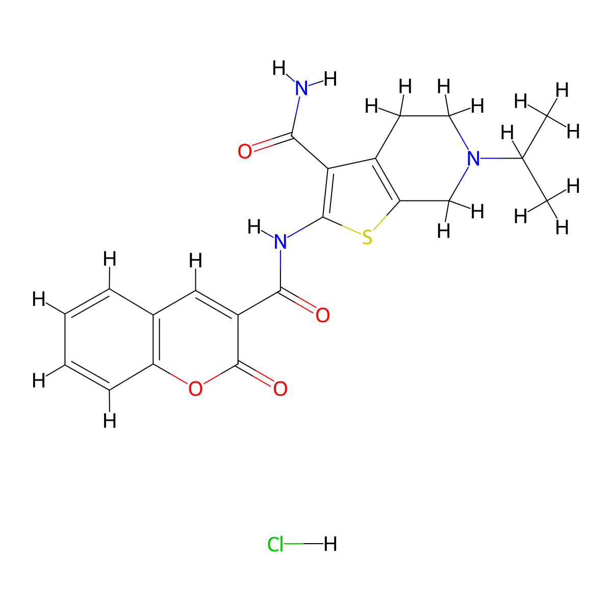 2-(2-oxo-2H-chromene-3-amido)-6-(propan-2-yl)-4H,5H,6H,7H-thieno[2,3-c]pyridine-3-carboxamide hydrochloride molecular structure, CAS 1215392-18-9