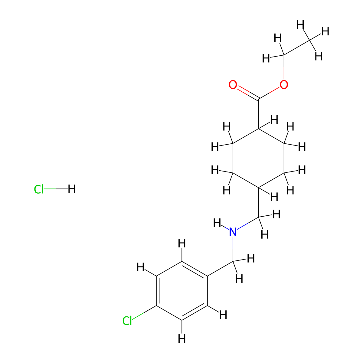 Ethyl 4-{[(4-chlorobenzyl)amino]methyl}-cyclohexanecarboxylate hydrochloride molecular structure, CAS 1215393-09-1
