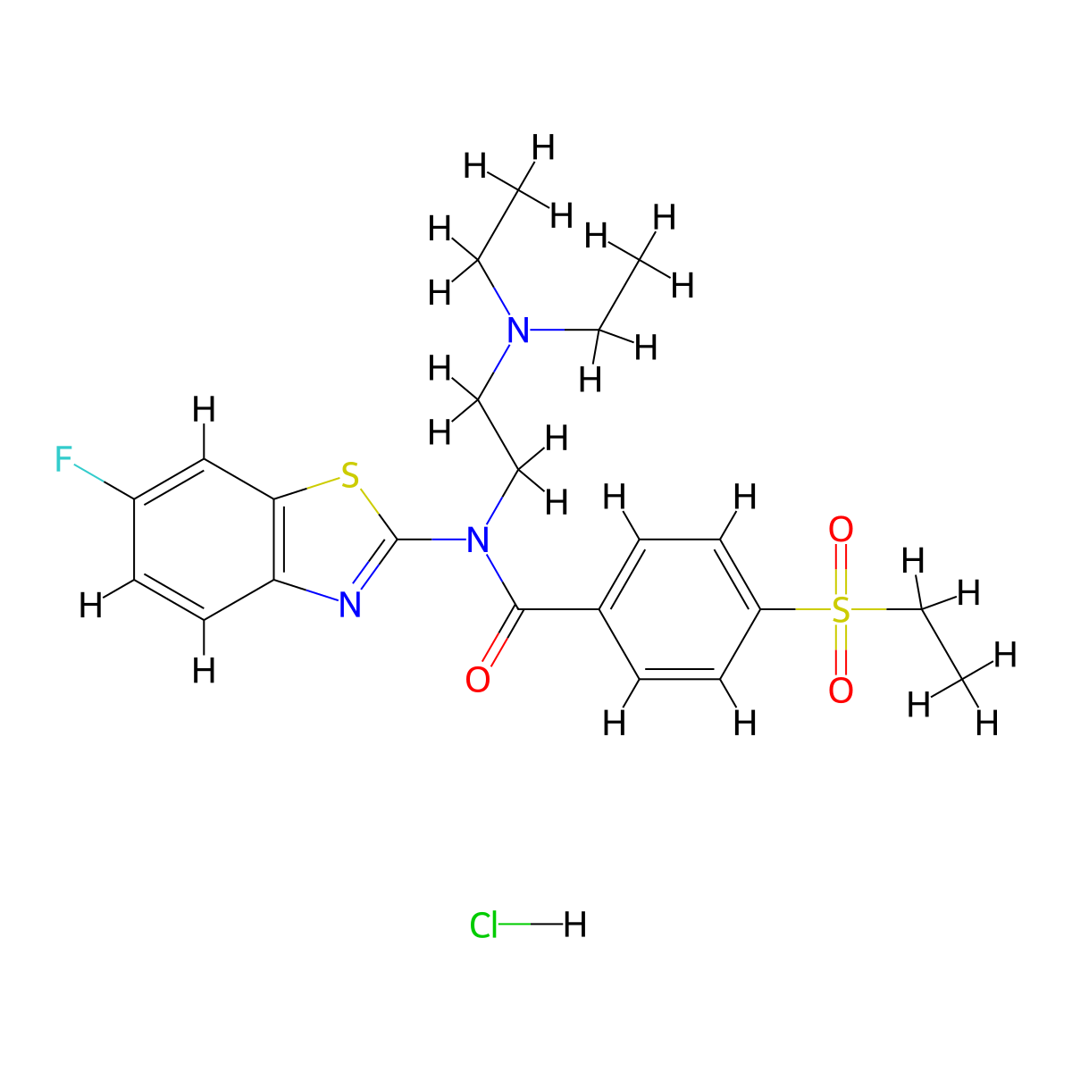 N-(2-(diethylamino)ethyl)-4-(ethylsulfonyl)-N-(6-fluorobenzo[d]thiazol-2-yl)benzamide hydrochloride molecular structure, CAS 1215394-34-5