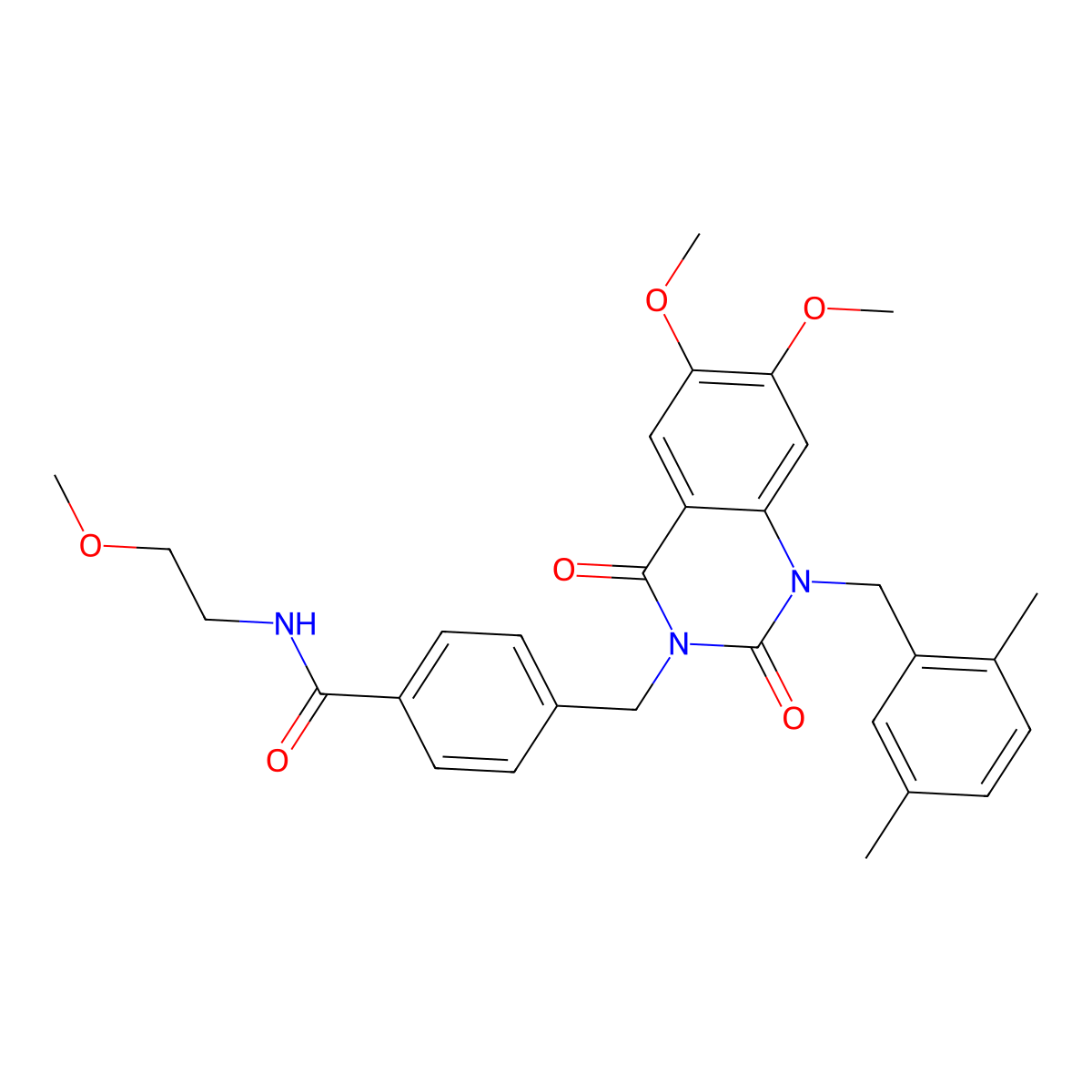 4-((1-(2,5-dimethylbenzyl)-6,7-dimethoxy-2,4-dioxo-1,2-dihydroquinazolin-3(4H)-yl)methyl)-N-(2-methoxyethyl)benzamide molecular structure, CAS 1215394-99-2