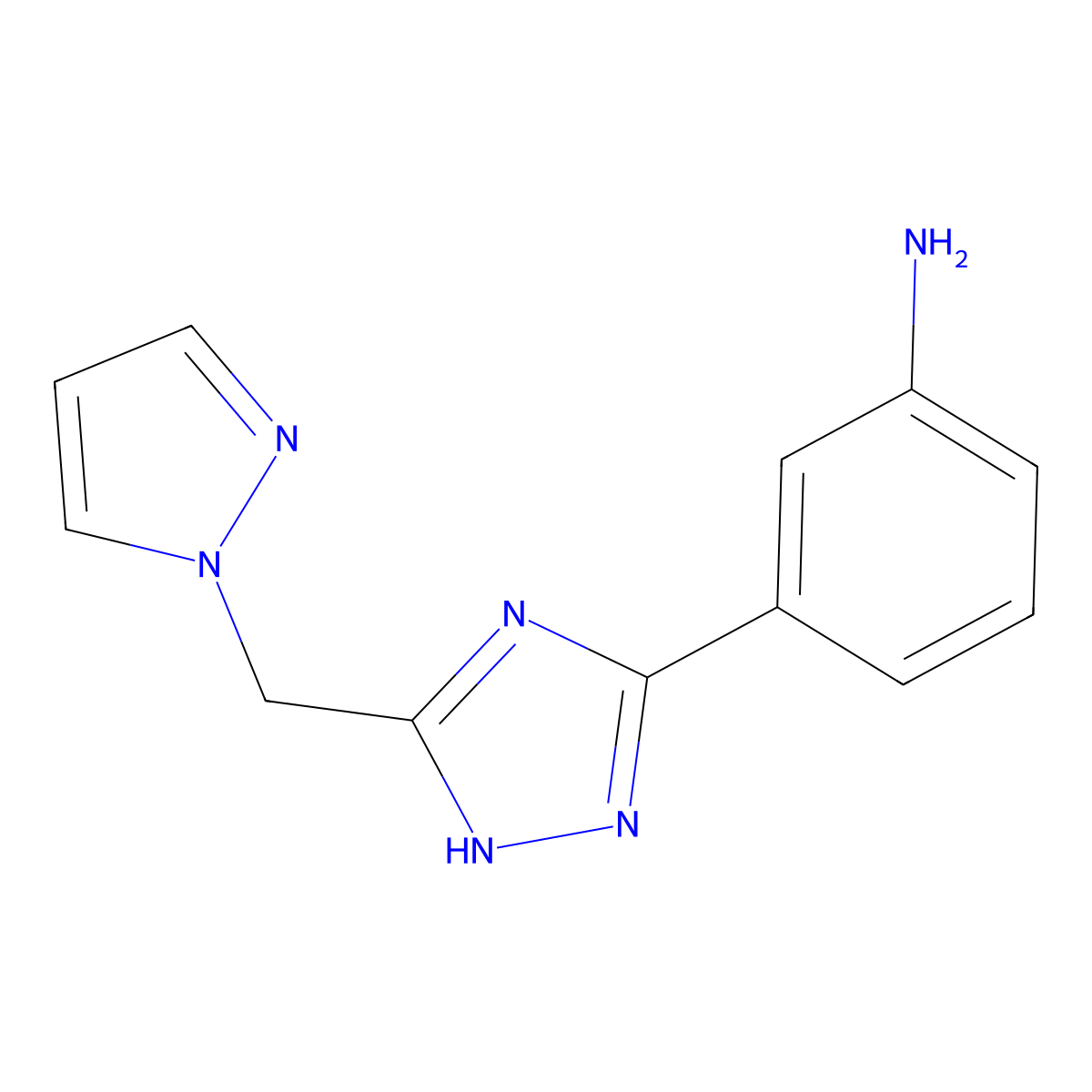 3-(3-((1H-pyrazol-1-yl)methyl)-1H-1,2,4-triazol-5-yl)aniline molecular structure, CAS 1215396-66-9