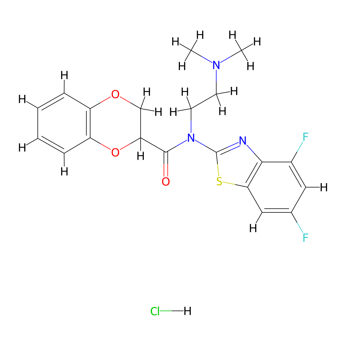 N-(4,6-difluorobenzo[d]thiazol-2-yl)-N-(2-(dimethylamino)ethyl)-2,3-dihydrobenzo[b][1,4]dioxine-2-carboxamide hydrochloride molecular structure, CAS 1215397-33-3