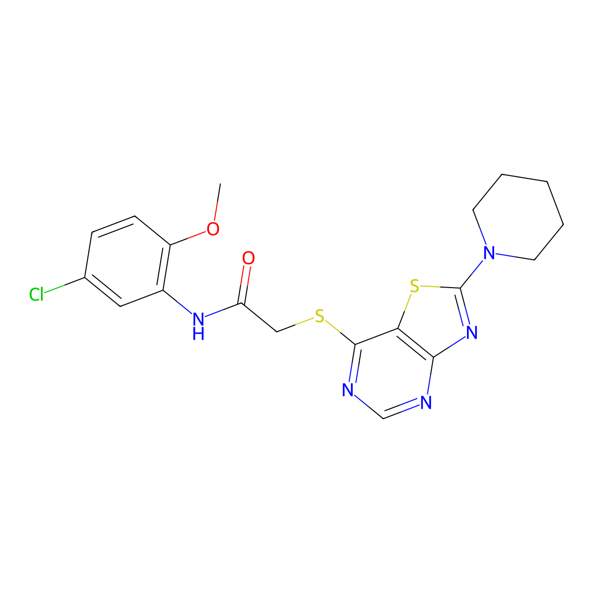 N-(5-chloro-2-methoxyphenyl)-2-((2-(piperidin-1-yl)thiazolo[4,5-d]pyrimidin-7-yl)thio)acetamide molecular structure, CAS 1215399-28-2