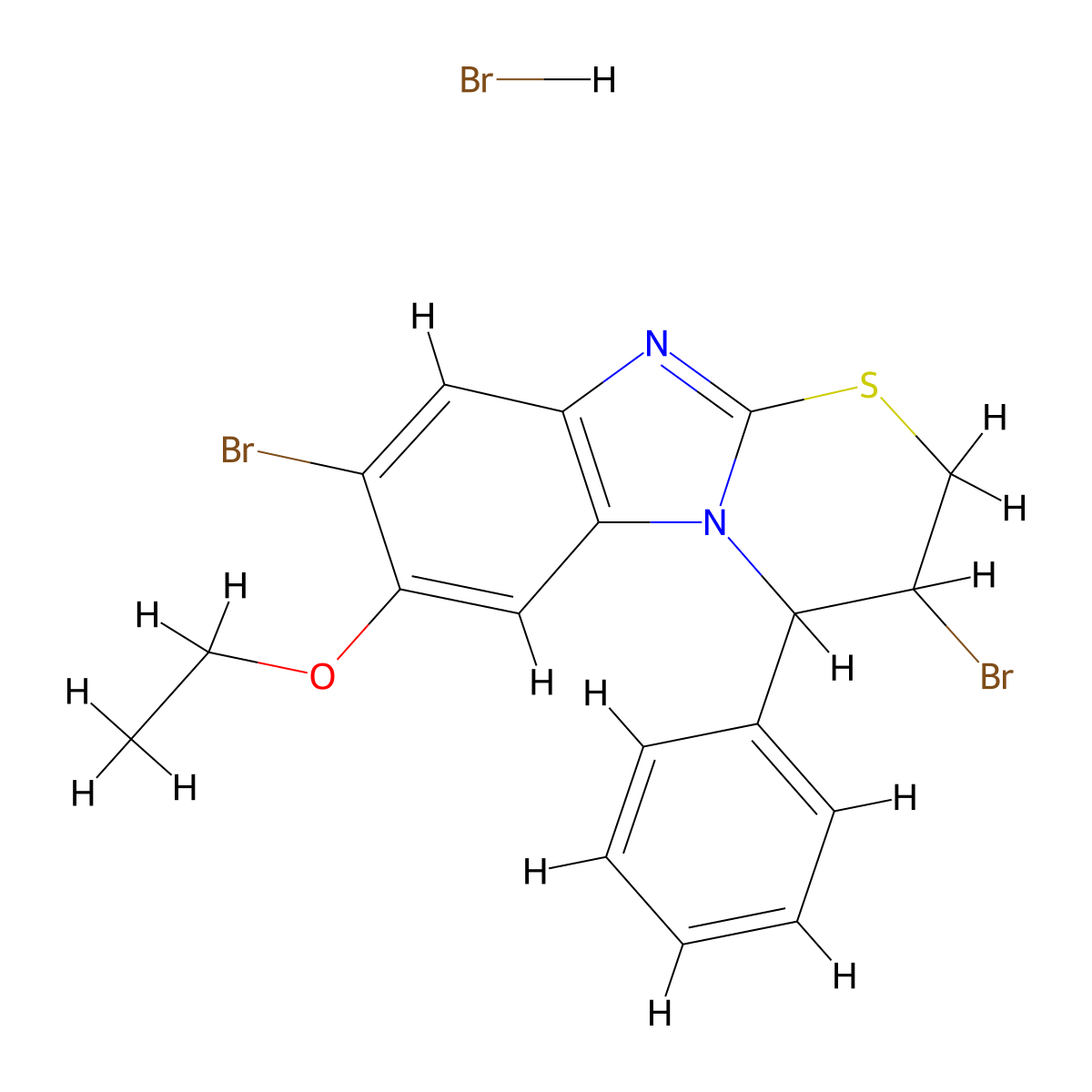 3,8-dibromo-7-ethoxy-4-phenyl-3,4-dihydro-2H-benzo[4,5]imidazo[2,1-b][1,3]thiazine hydrobromide molecular structure, CAS 1215402-12-2