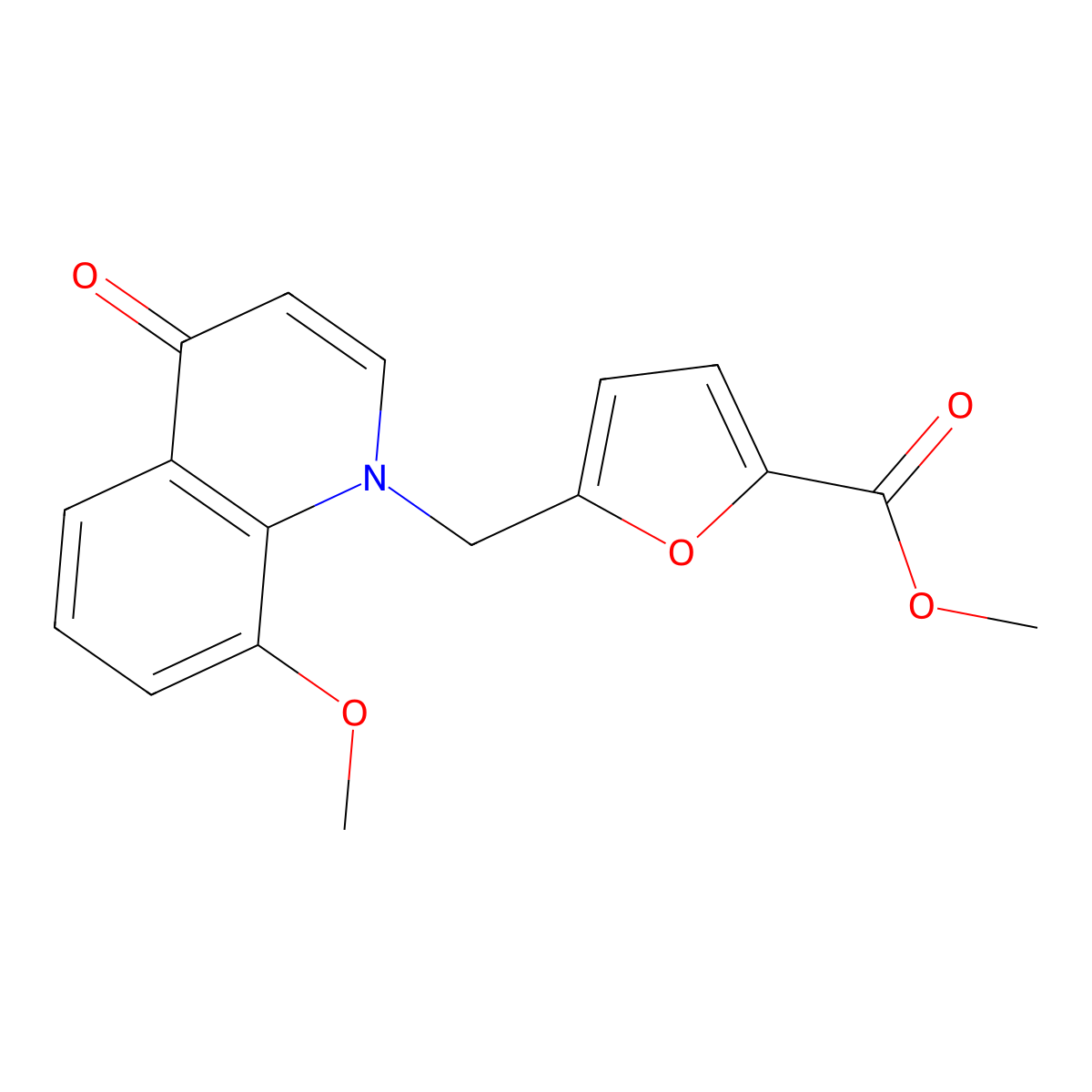 Methyl 5-((8-methoxy-4-oxoquinolin-1(4H)-yl)methyl)furan-2-carboxylate molecular structure, CAS 1215405-34-7