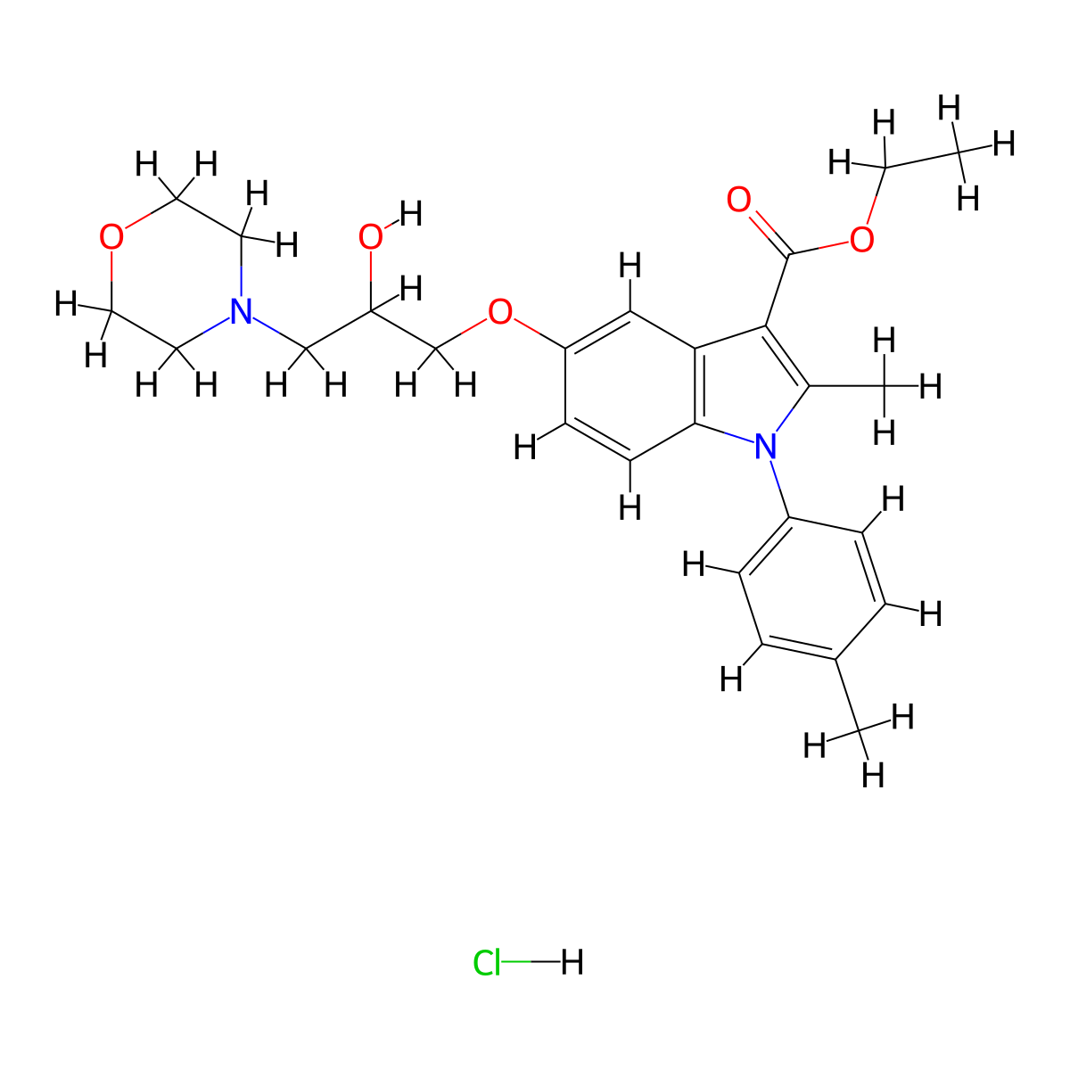 ethyl 5-(2-hydroxy-3-morpholinopropoxy)-2-methyl-1-(p-tolyl)-1H-indole-3-carboxylate hydrochloride molecular structure, CAS 1215406-41-9