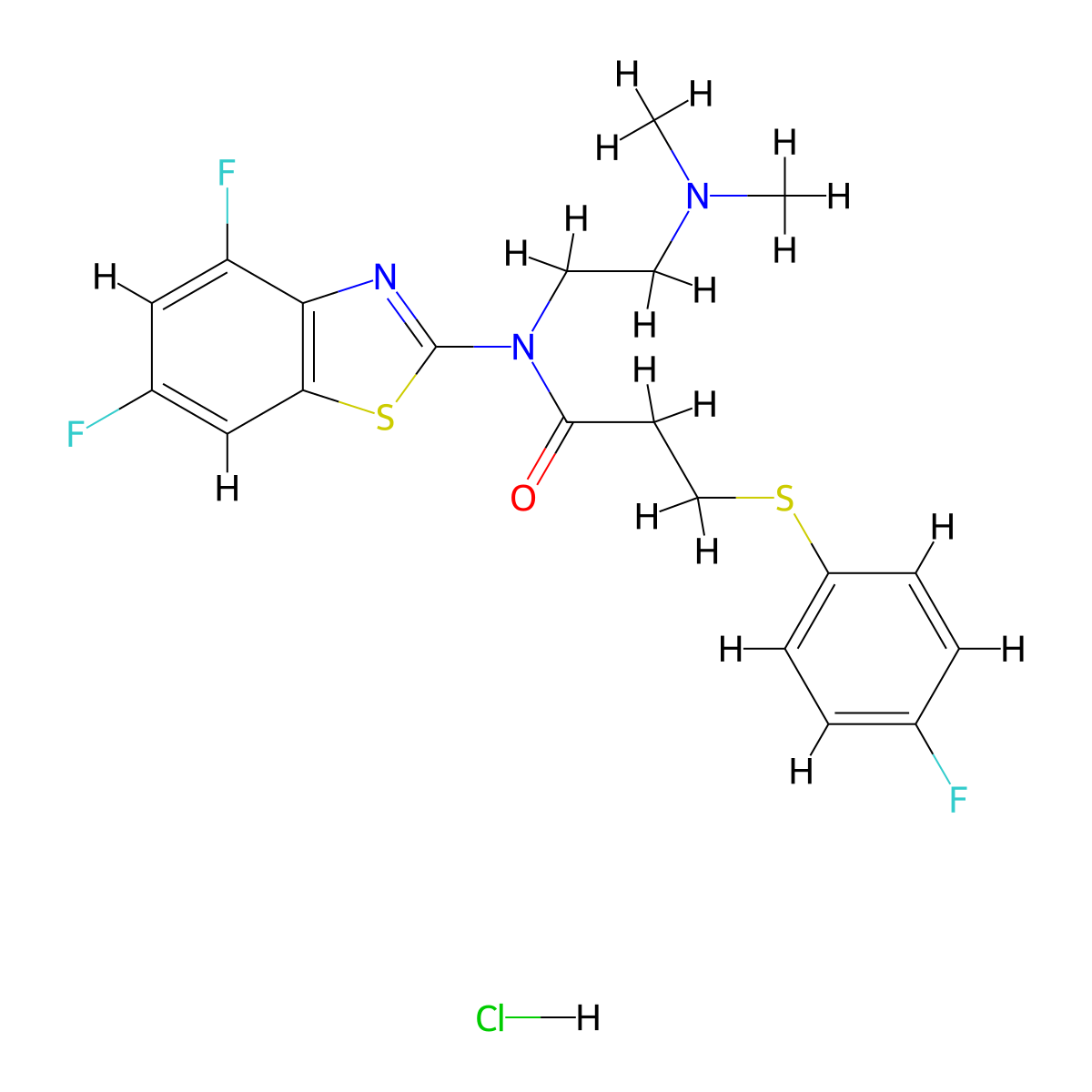 N-(4,6-difluorobenzo[d]thiazol-2-yl)-N-(2-(dimethylamino)ethyl)-3-((4-fluorophenyl)thio)propanamide hydrochloride molecular structure, CAS 1215407-99-0