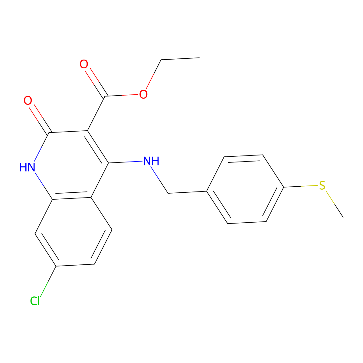 Ethyl 7-chloro-4-((4-(methylthio)benzyl)amino)-2-oxo-1,2-dihydroquinoline-3-carboxylate molecular structure, CAS 1215408-52-8