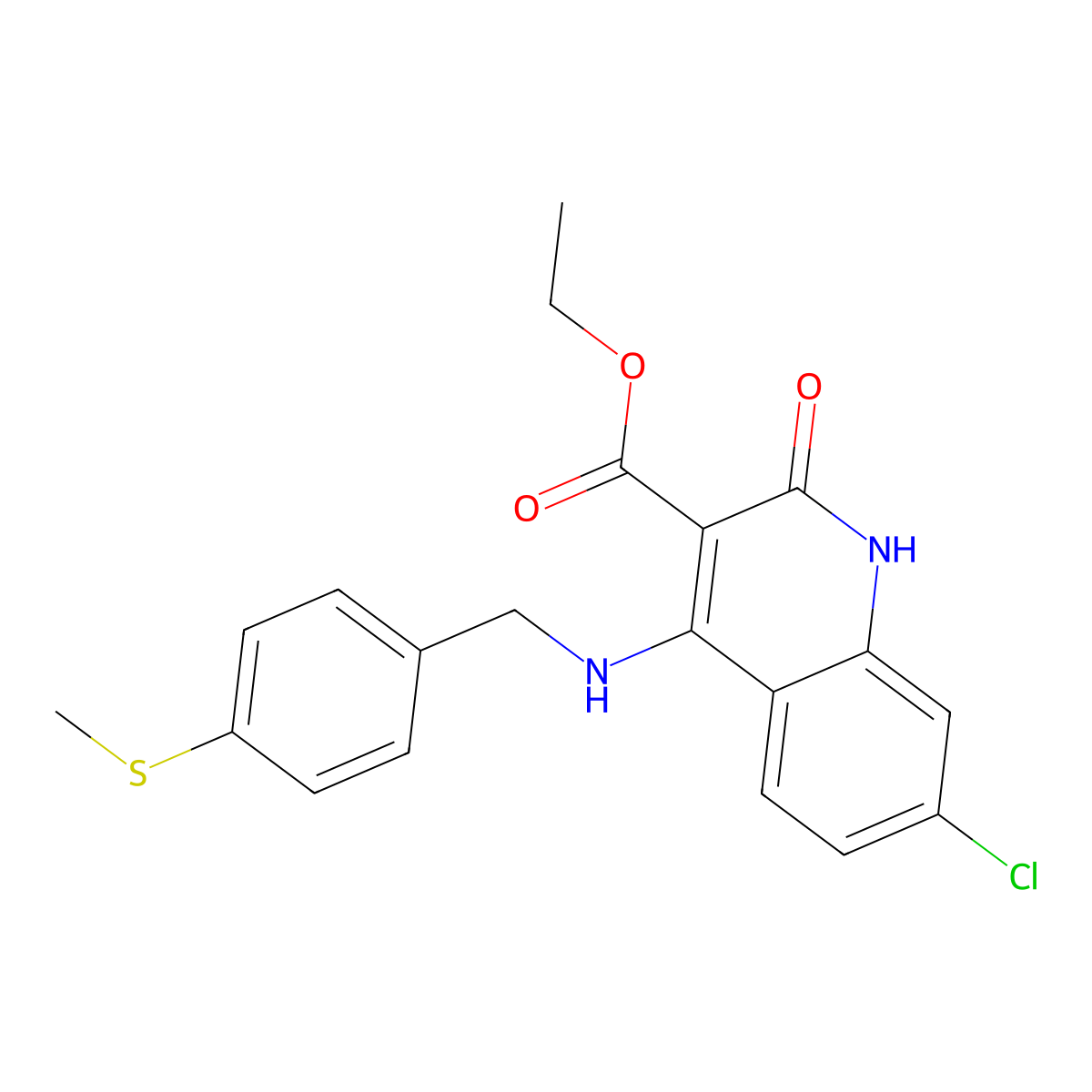 Ethyl 7-chloro-4-((4-(methylthio)benzyl)amino)-2-oxo-1,2-dihydroquinoline-3-carboxylate molecular structure, CAS 1215408-52-8